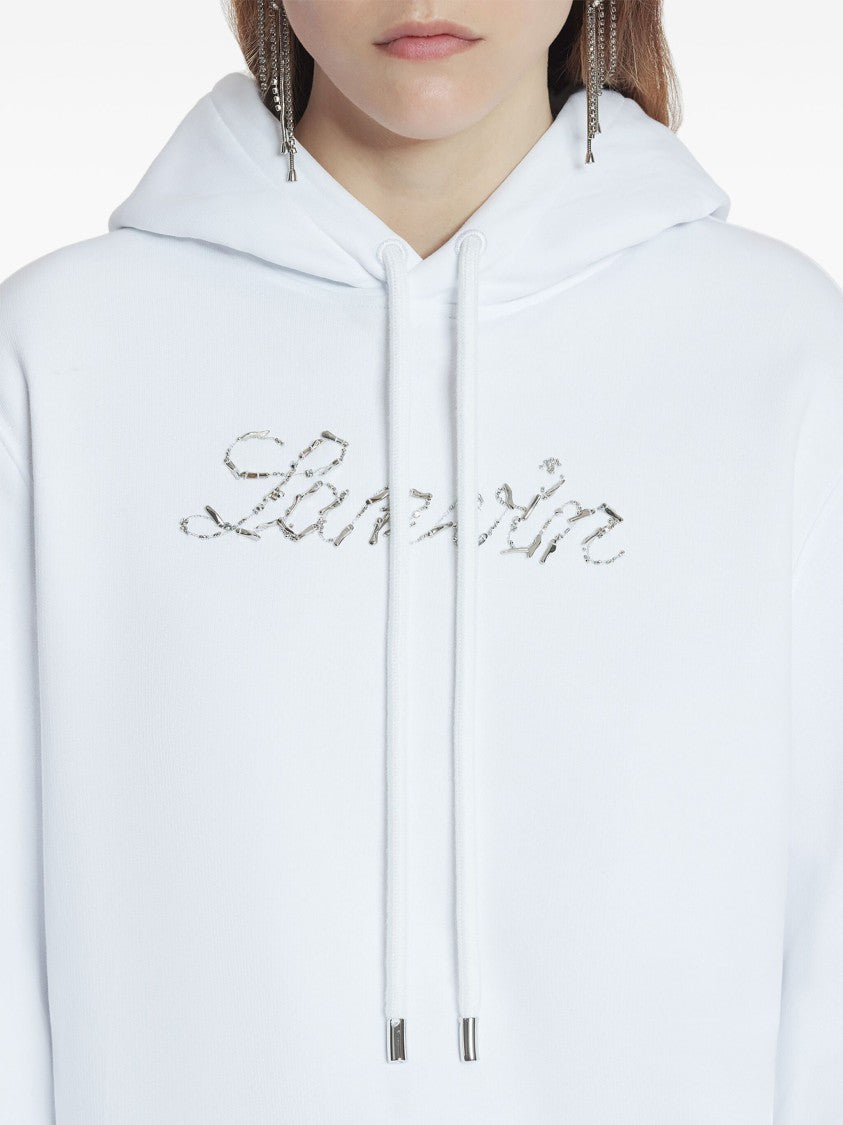 Lanvin White Hoodie Logo Manuscrit Sequined Hoodie