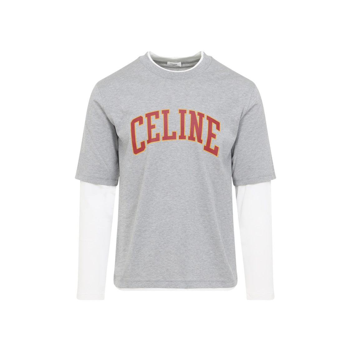Celine Mélange Grey Cotton Long-Sleeved T-Shirt With Layered Design