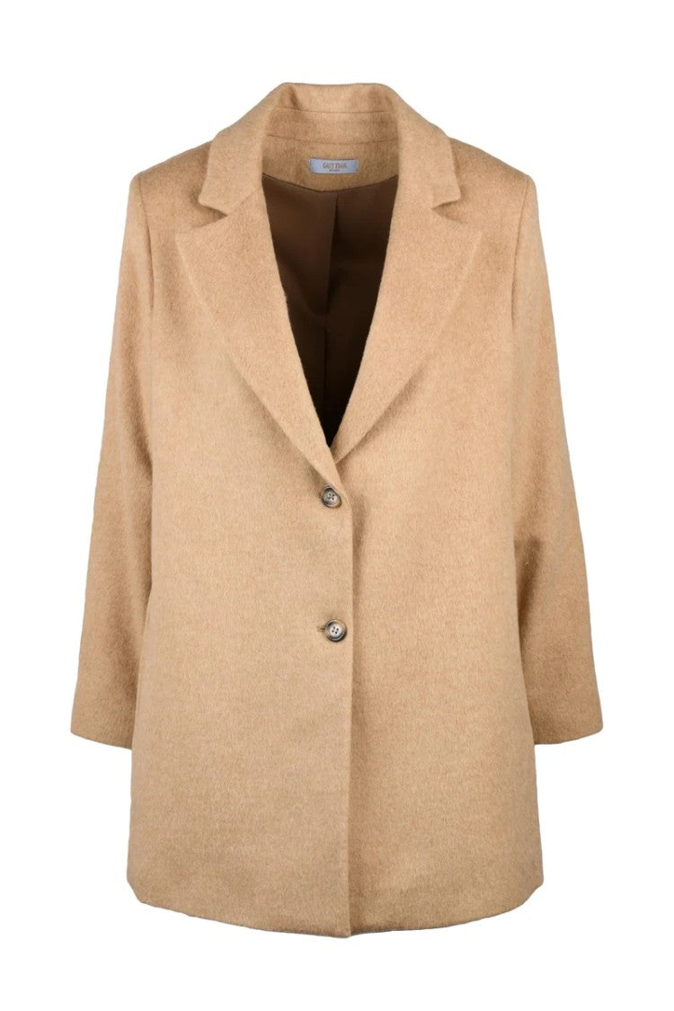 Guttha Boxy Beige Coat With Classic Lapel