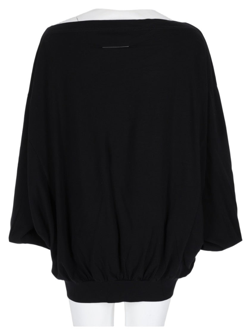 Mm6 By Maison Margiela Black Loose-Fitting Wide Sleeve Cotton Top