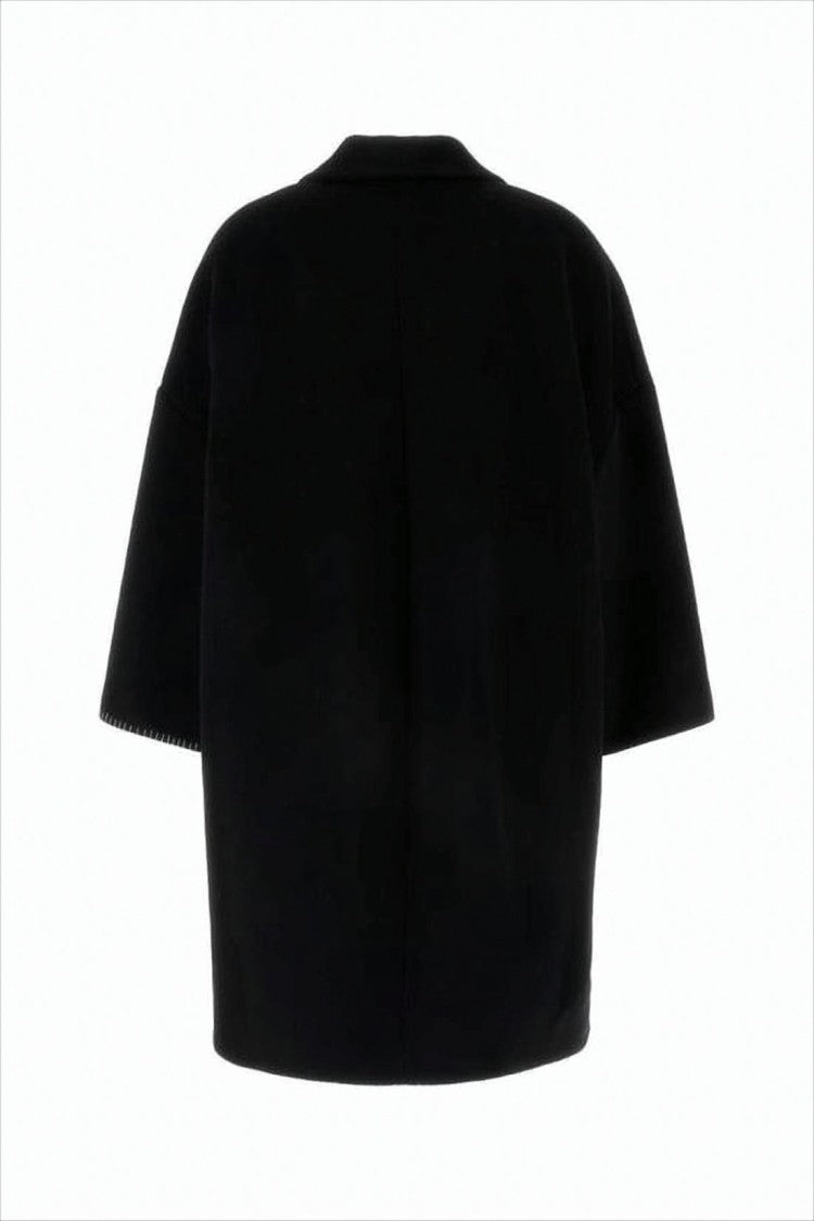 Marni Boxy Black Wool And Mohair Blend Coat With Notched Collar