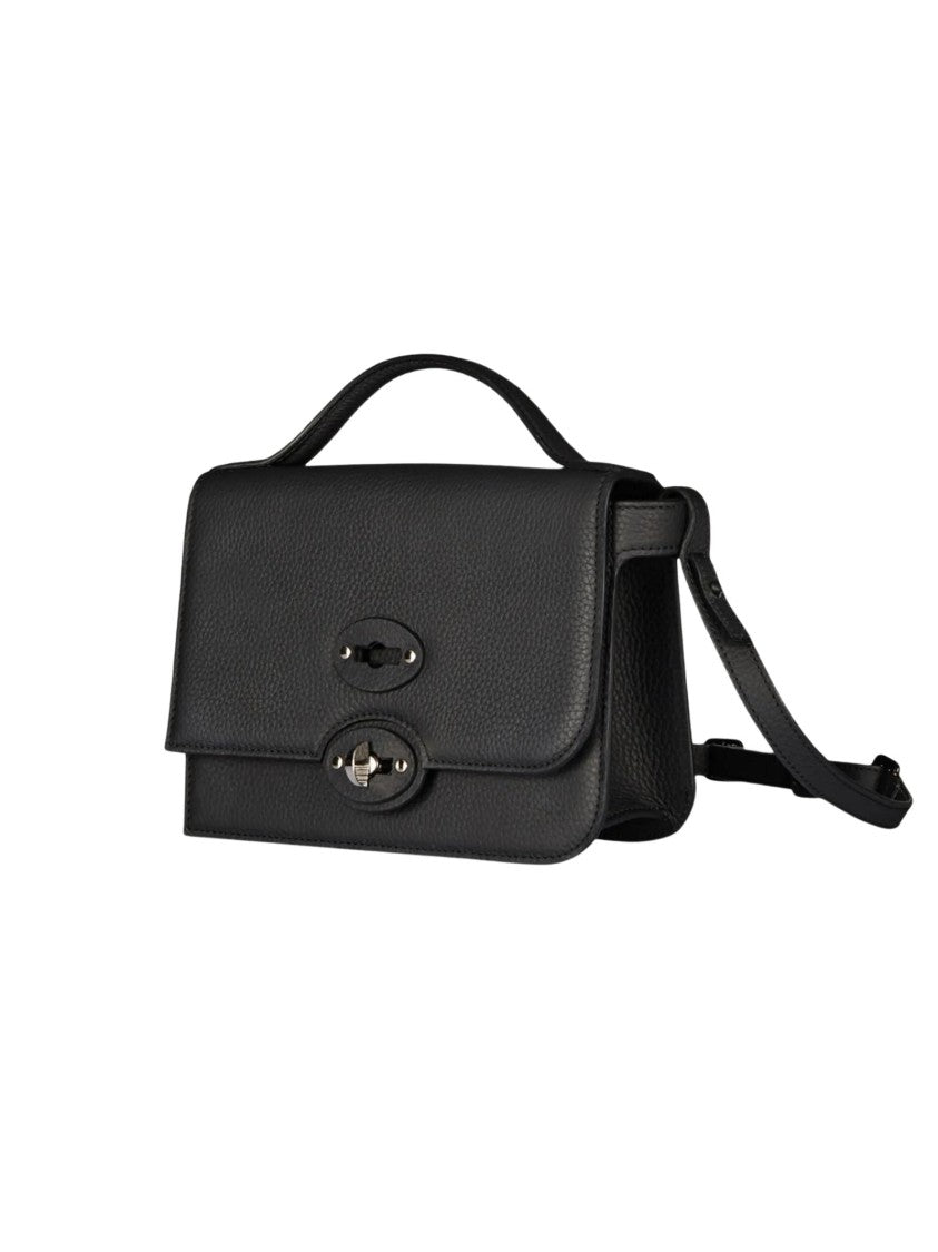 Zanellato Textured Leather Black Handbag Front Closures