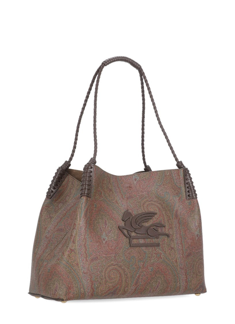 Etro Medium Cotton Shopping Bag With Iconic Pegasus Logo