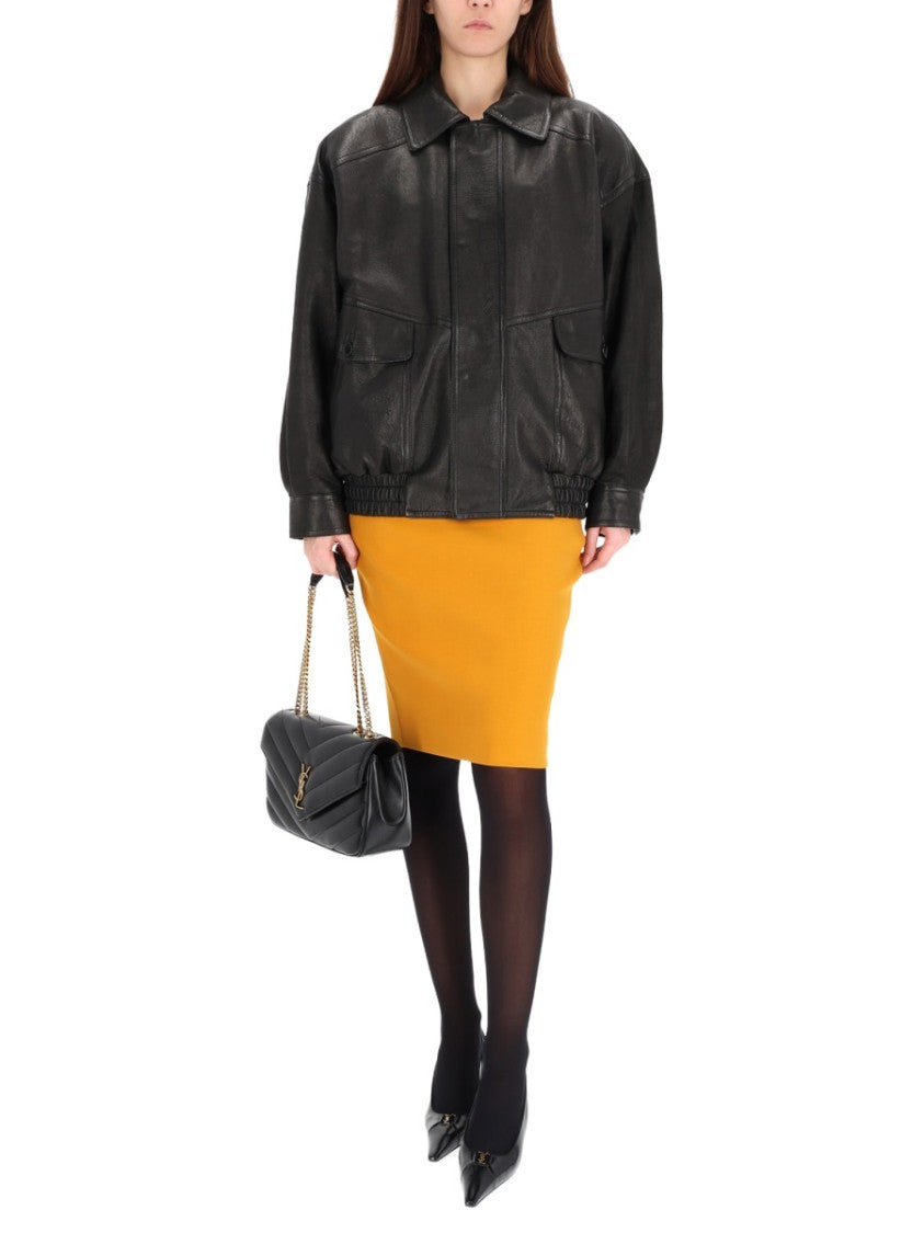 Saint Laurent Black Balloon Lamb Leather Bomber Jacket
