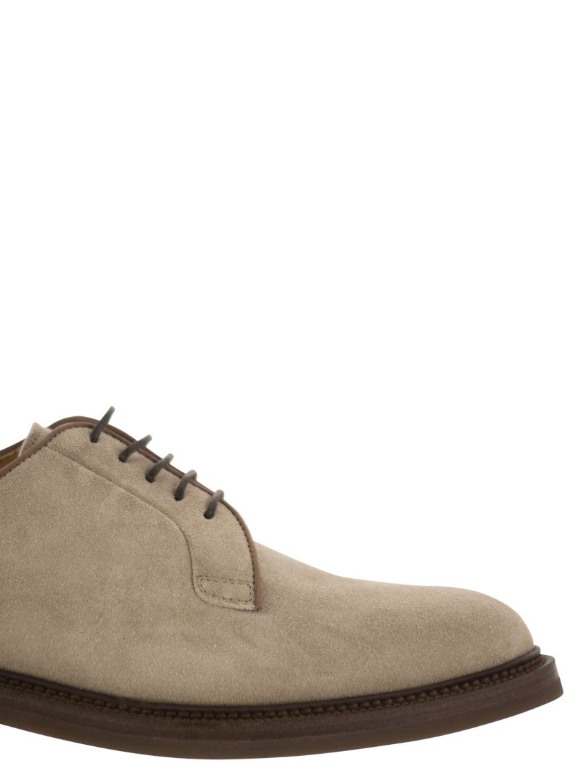 Brunello Cucinelli Suede Derby Shoes With Soft Texture And Lightweight Sole