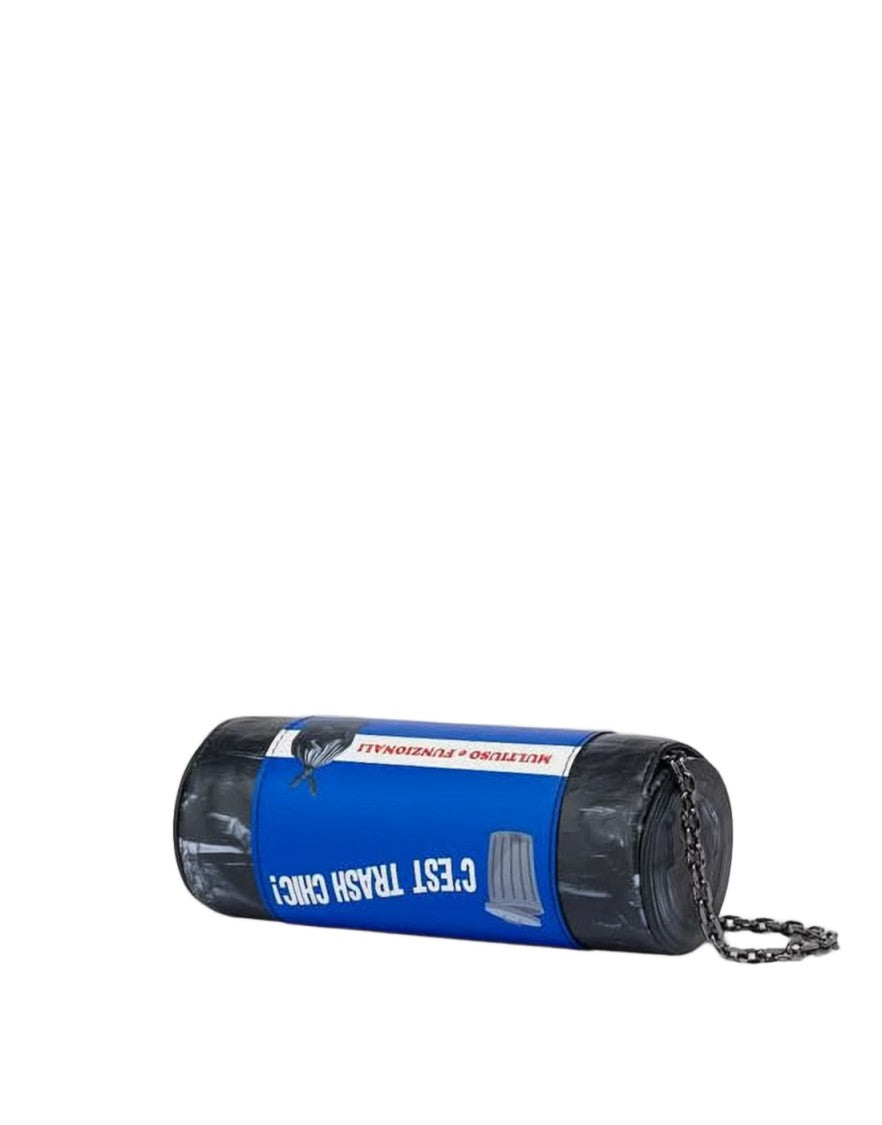 Moschino Cylindrical Black Clutch With Glossy Finish