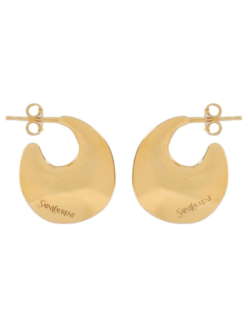 Saint Laurent Creole Plate Crescent Brass Earrings