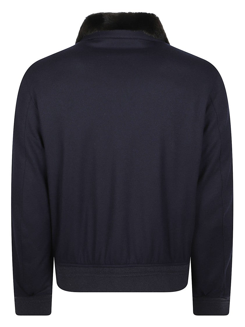 Montecore Sleek Wool-Blend Fur-Collar Bomber Jacket