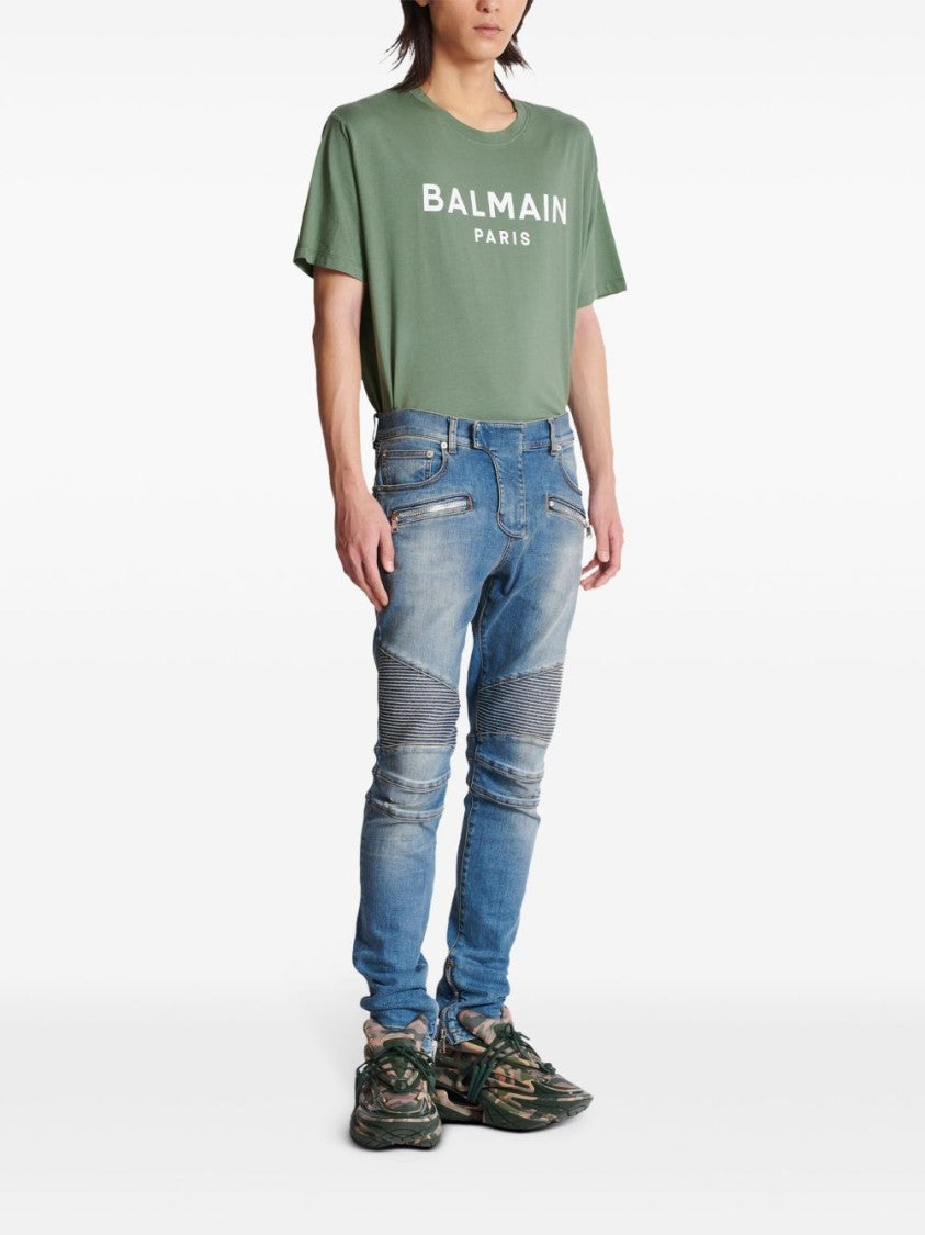 Balmain Indigo Blue Distressed Slim Denim Trousers