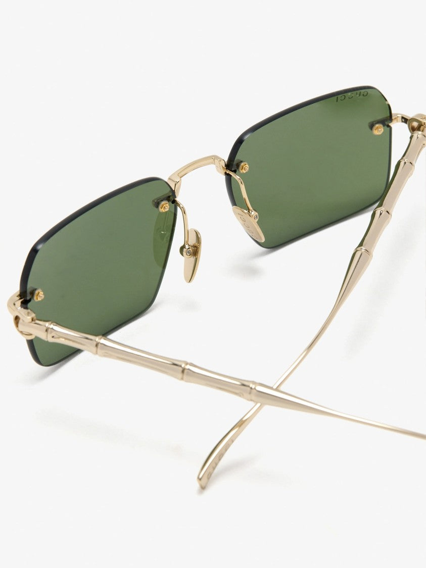 Gucci Gold Rectangular Rimless Bamboo Texture Sunglasses