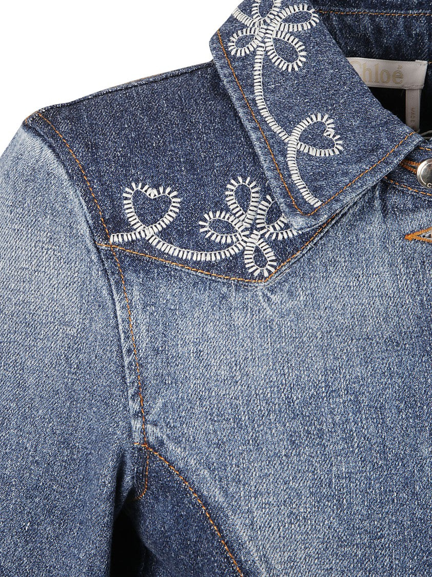 Chloé Denim Dress With Embroidery And Fitted Silhouette