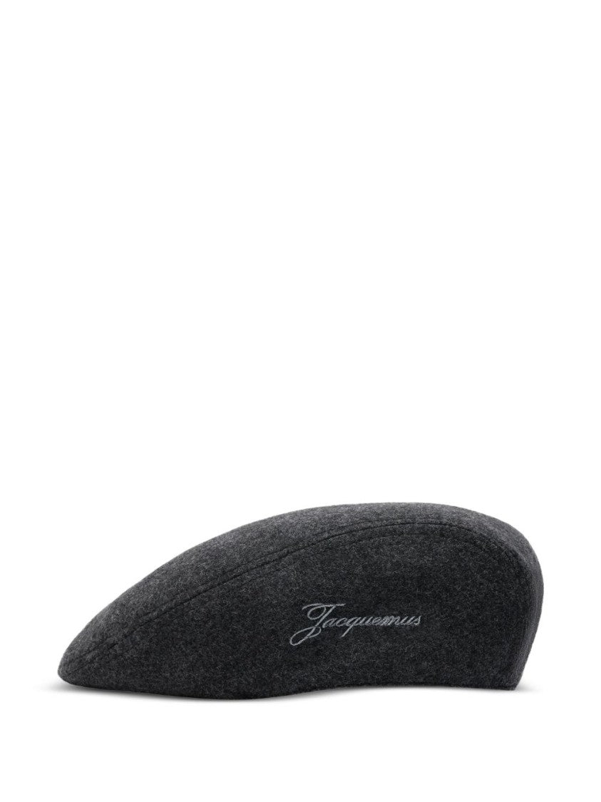 Jacquemus Dark Grey Embroidered Beret Hat