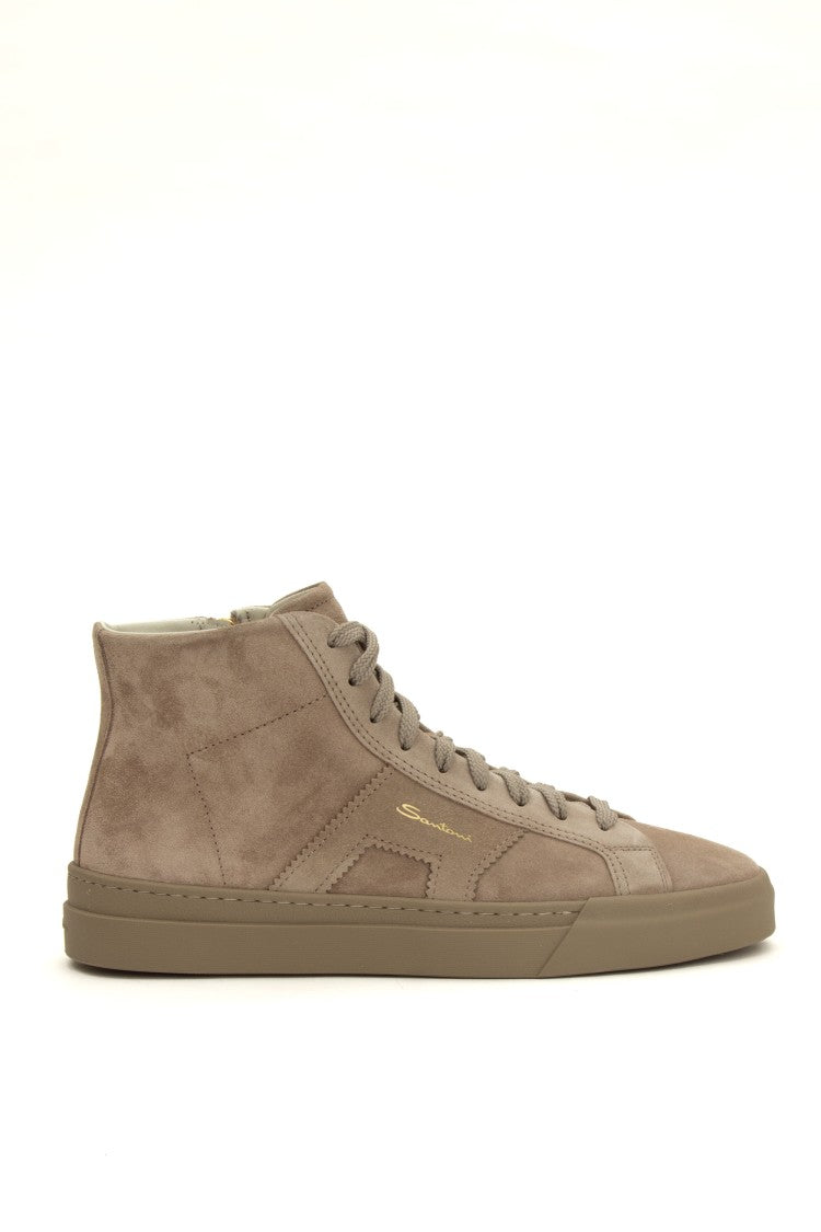 Santoni Mid-Top Suede Double-Buckle Sneakers