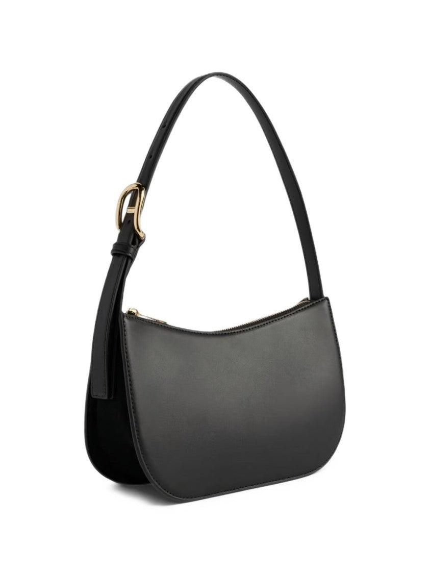 Furla Minimalist Black Curved Rectangular Leather Top Handle Bag