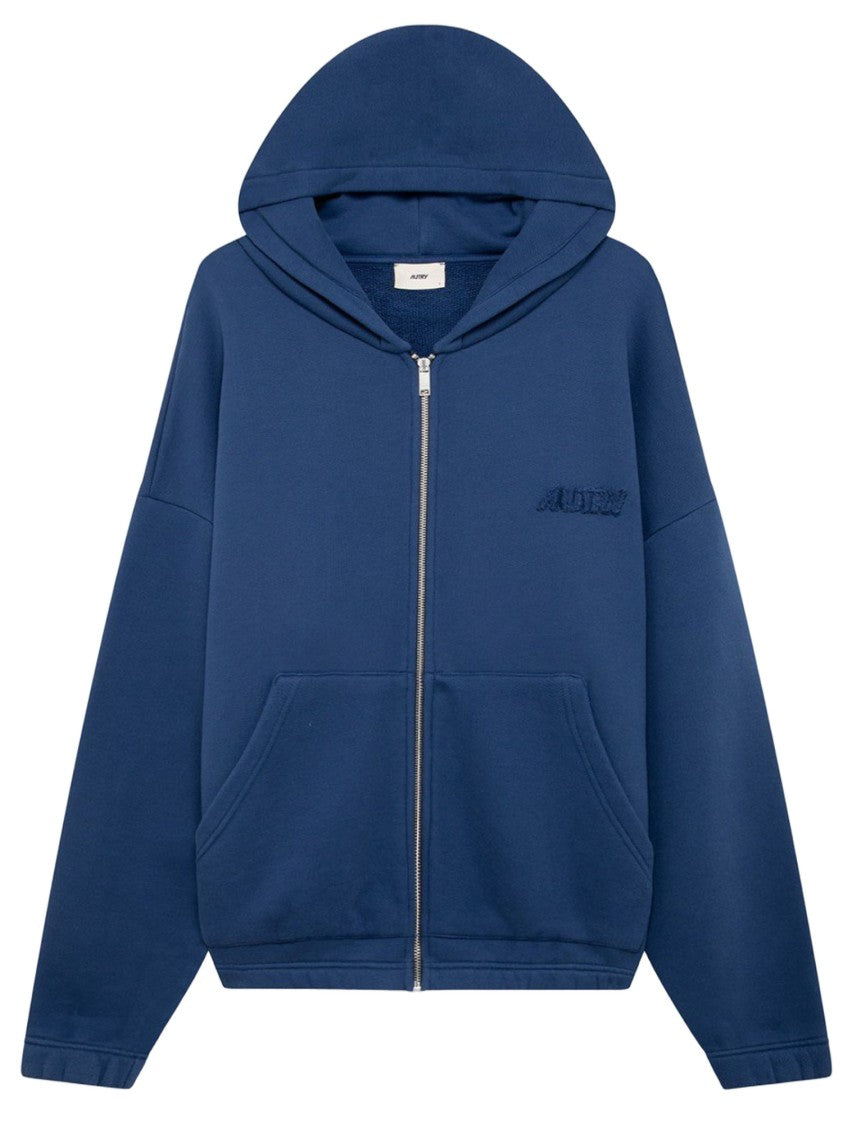 Autry Navy Cotton Zip-Up Sweatshirt