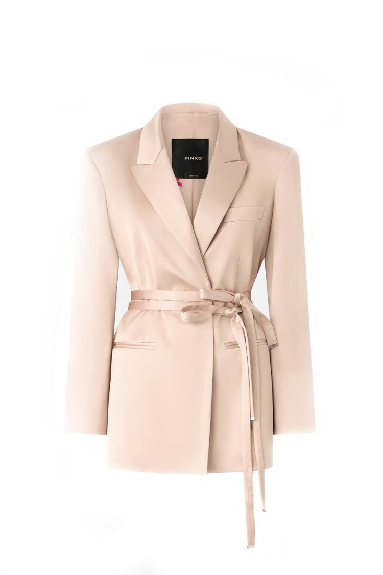 Pinko Pink Rapa Double-Breasted Satin Tie-Belt Acetate Blazer