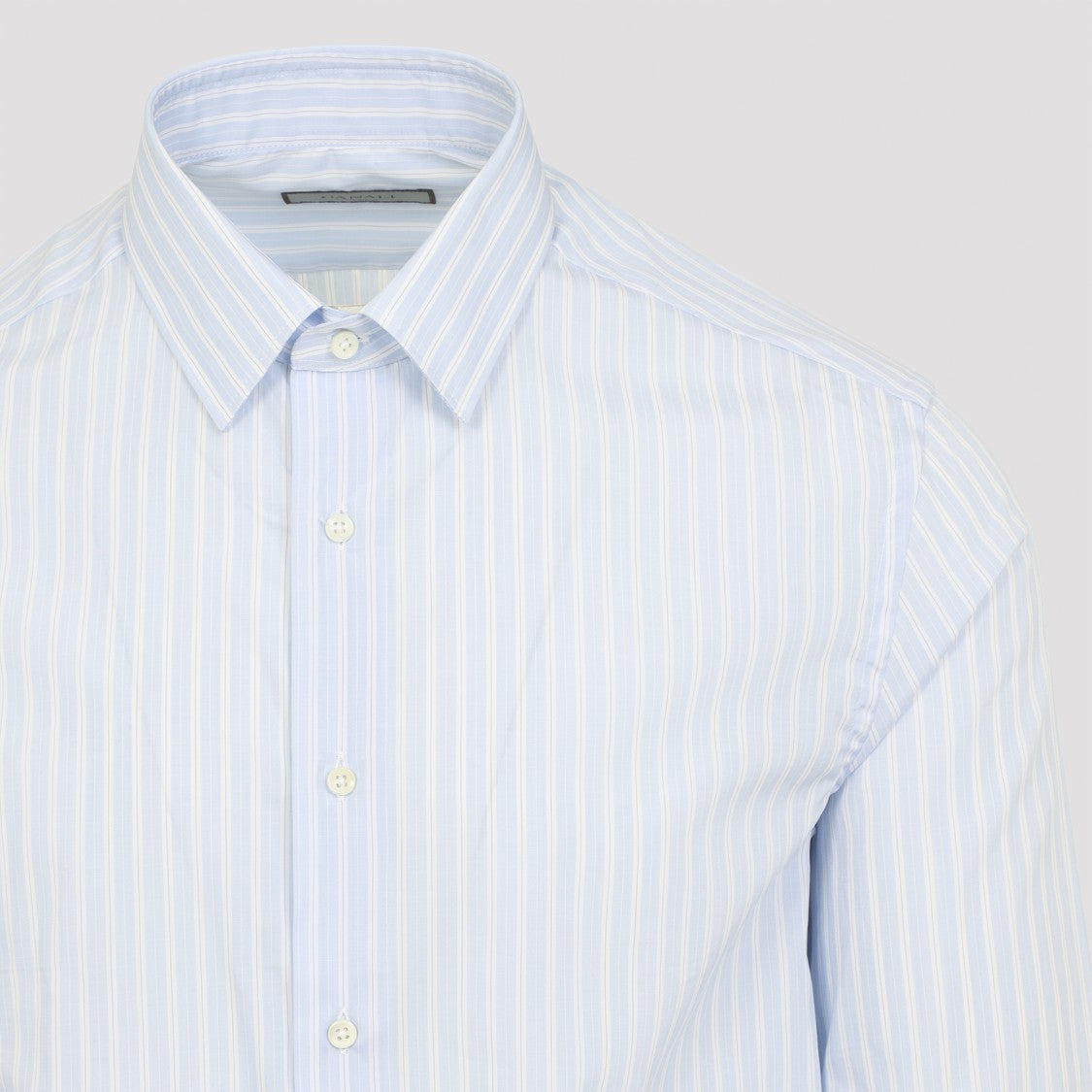 Canali Light Blue Cotton Formal Shirt With Subtle Stripes