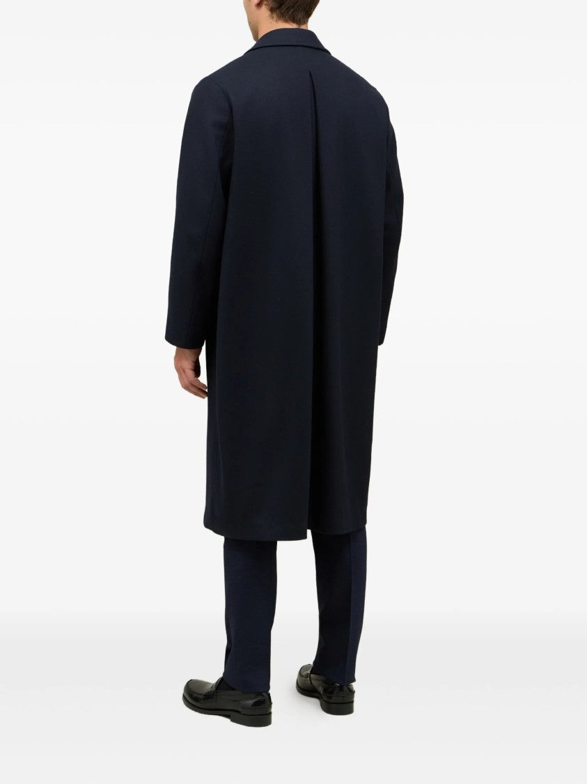 Boglioli Minimalist Blue Coat With Concealed Button Placket And Classic Collar