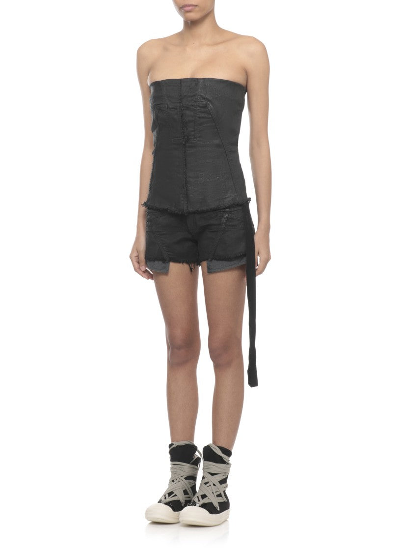 Drkshdw By Rick Owens Black Bustinier Zip Strapless Top