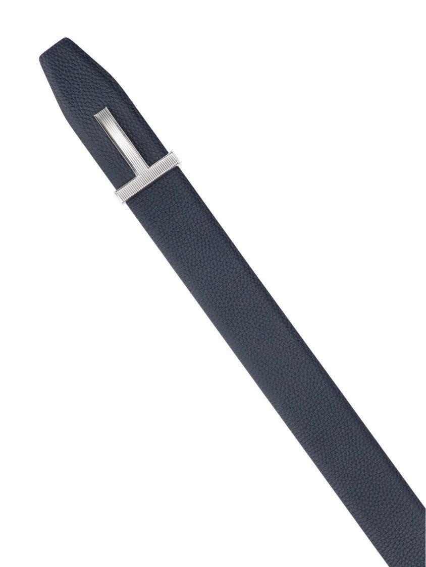 Tom Ford Textured Leather Belt With Distinctive 'T' Buckle
