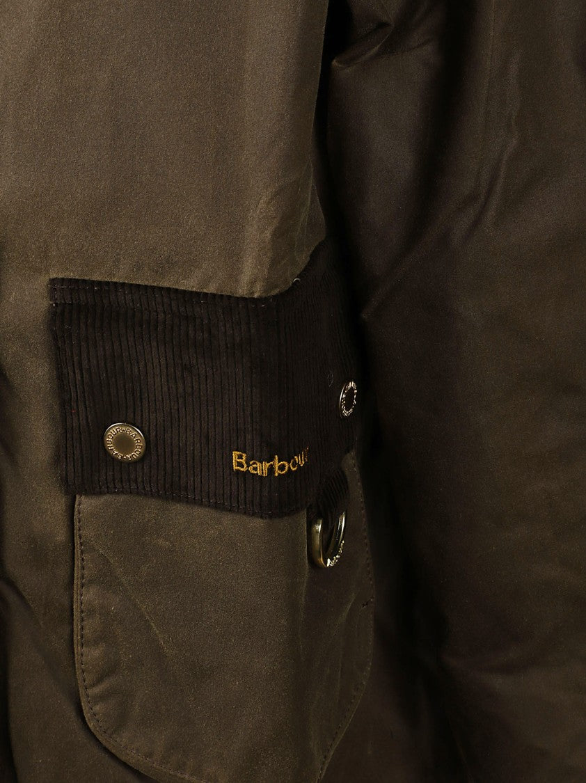 Barbour Waxed Finish Olive Green Willowmere Jacket With Corduroy Detailing