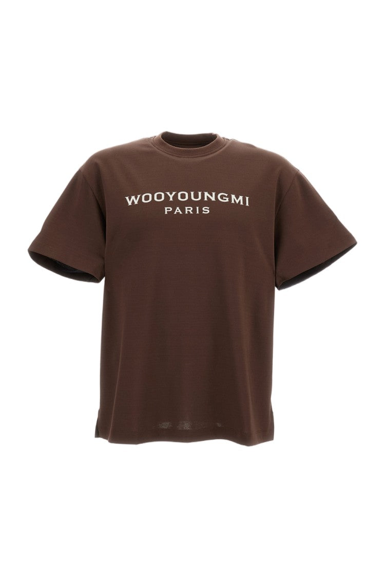 Wooyoungmi Oversized Brown Cotton Jersey T-Shirt With Contrast Logo