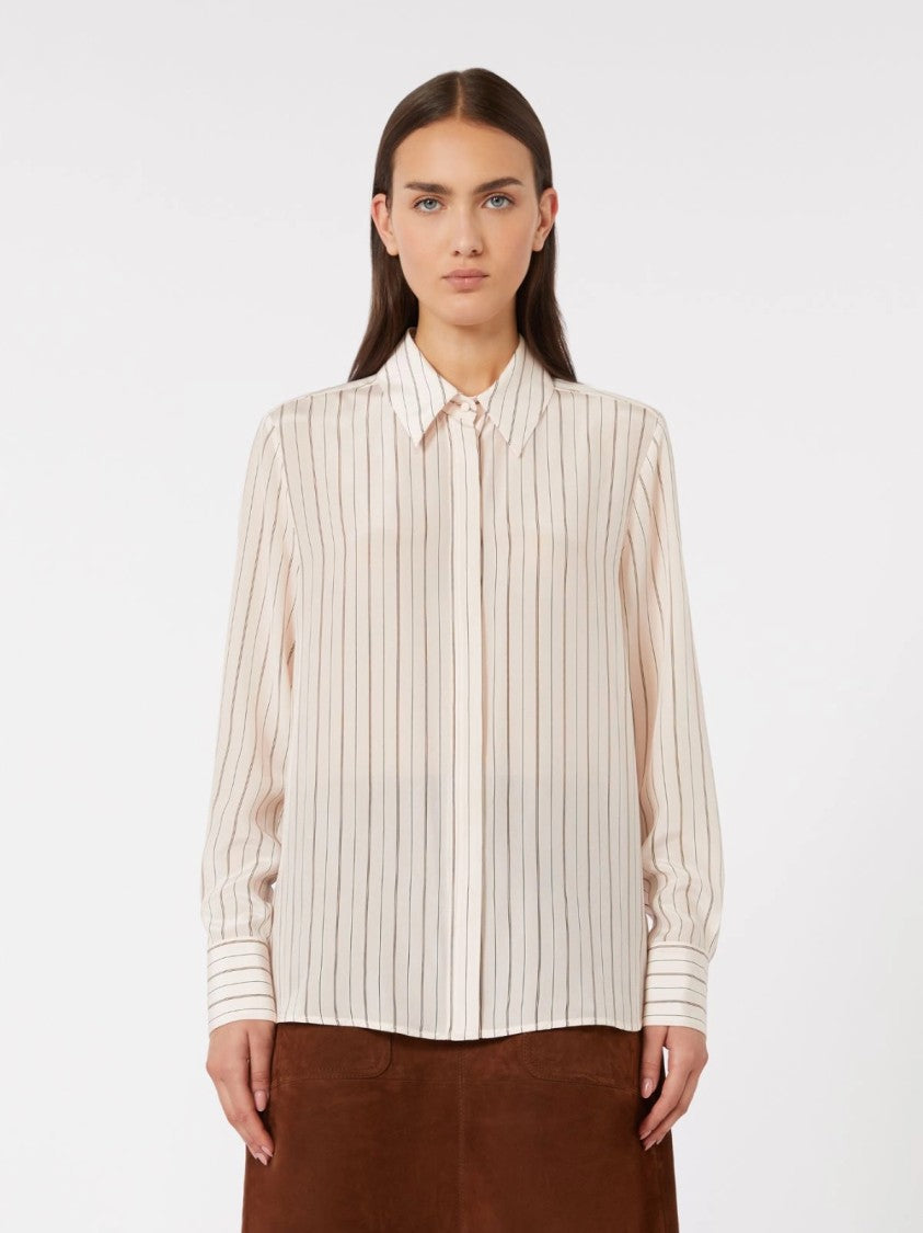 Max Mara Long-Sleeved Blouse With Classic Collar And Vertical Stripes