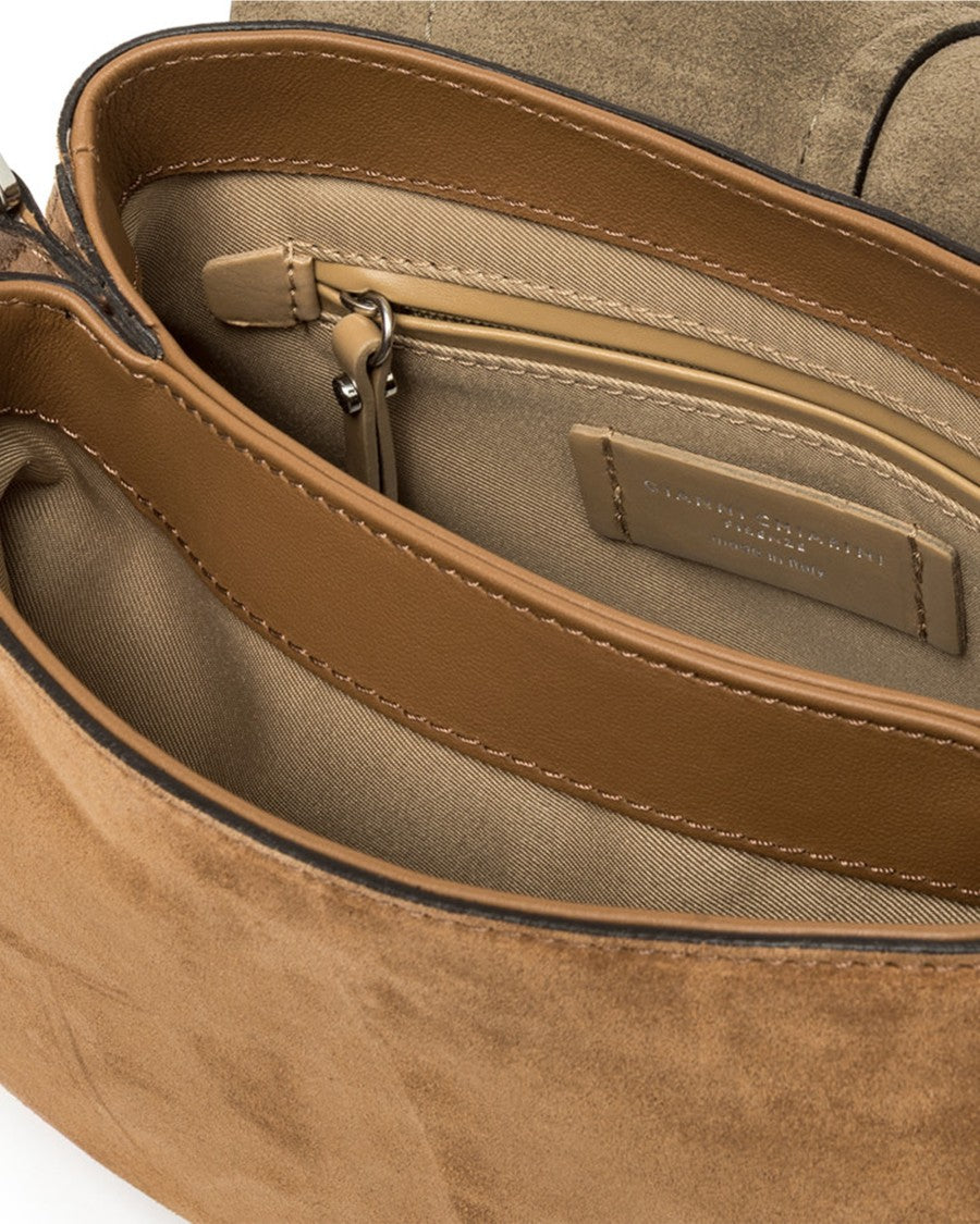 Gianni Chiarini Round Suede Shoulder Bag With Gold And Silver Studs