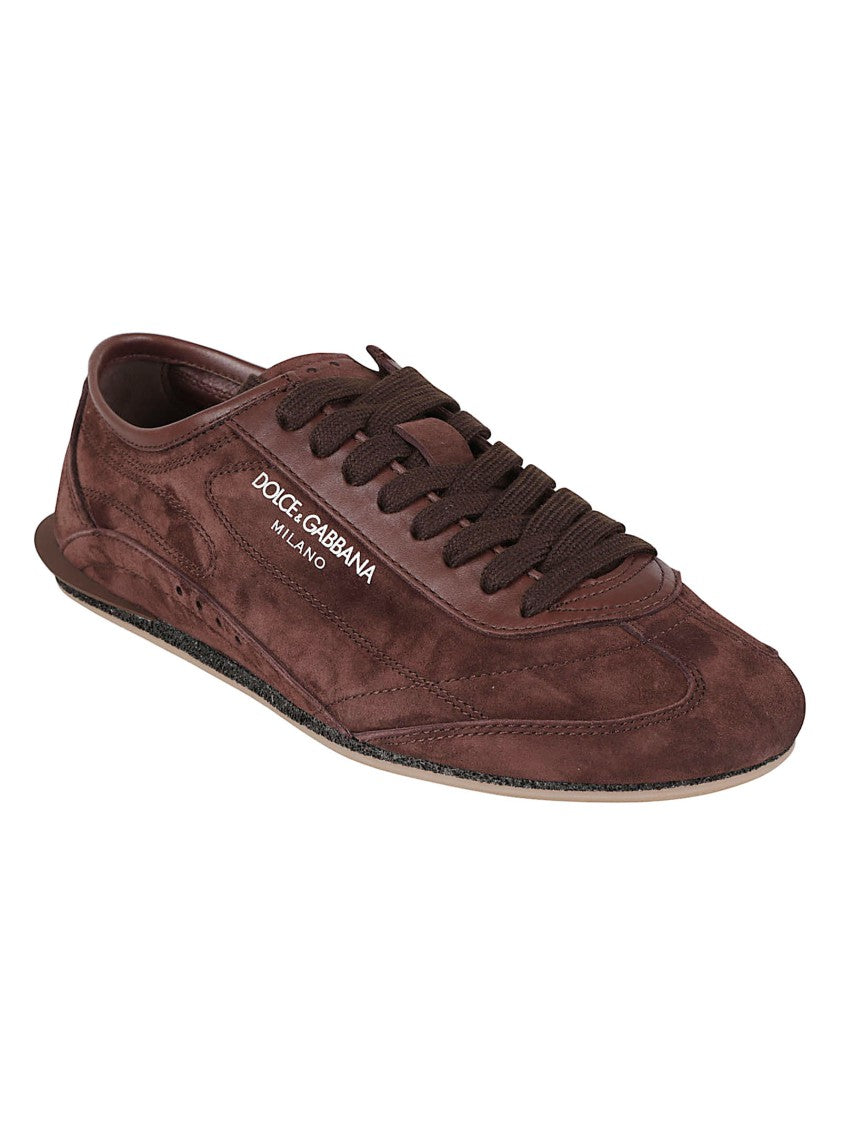 Dolce & Gabbana Brown Calf Leather Low-Profile Sneakers With Perforated Detailing