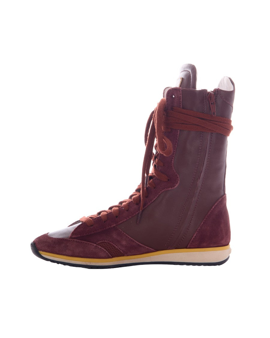 Patrizia Pepe High-Top Sneaker In Deep Burgundy Calf Leather And Suede