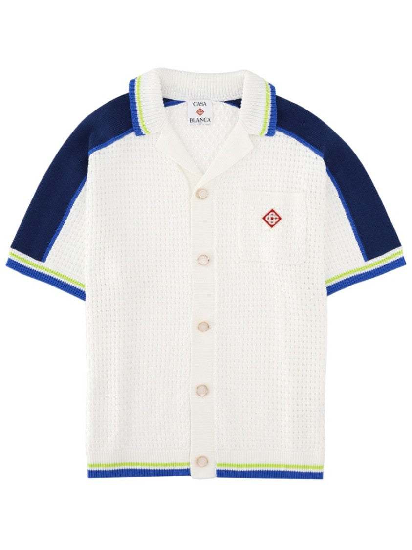 Casablanca Crochet Striped Ribbed Trim Shirt