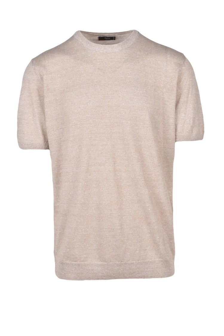 Fama Beige Linen Cotton Crew Knit Top