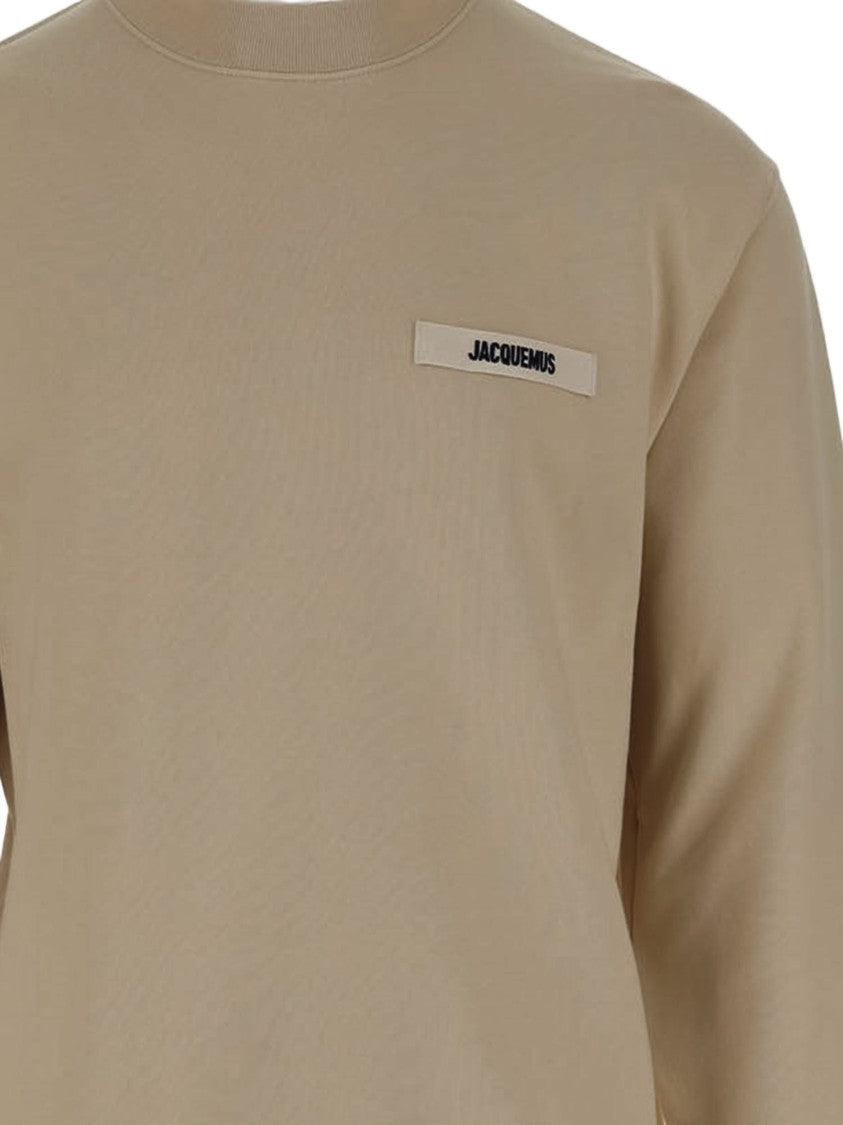 Jacquemus Dark Beige Cotton Sweatshirt With Ribbed Edges