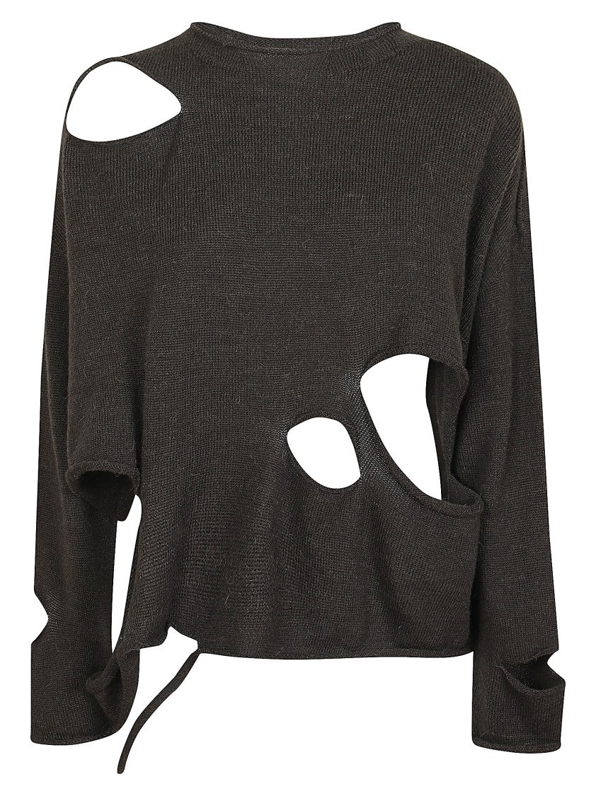 Yohji Yamamoto Round Neck Sweater With Strategic Cutouts