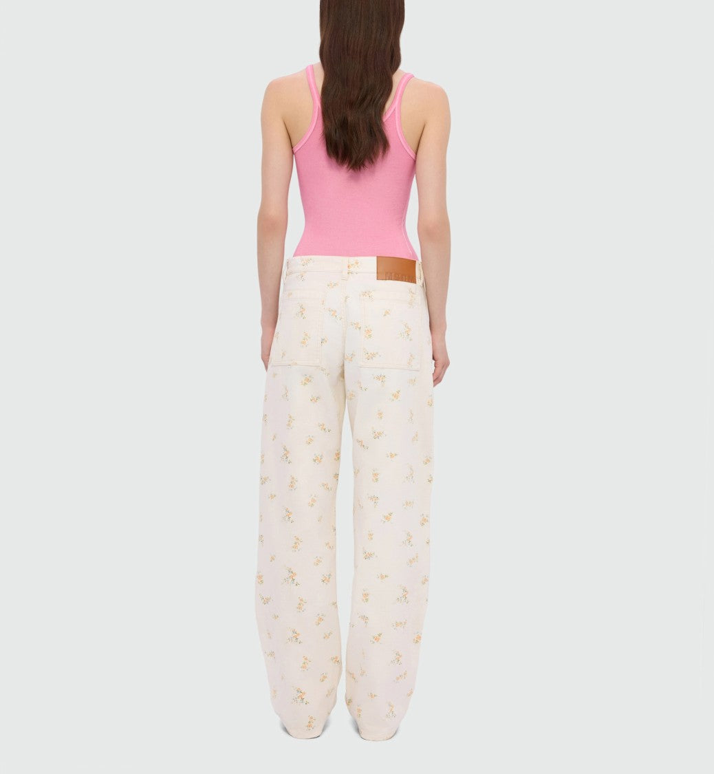 Msgm Light Beige Floral Print Trousers