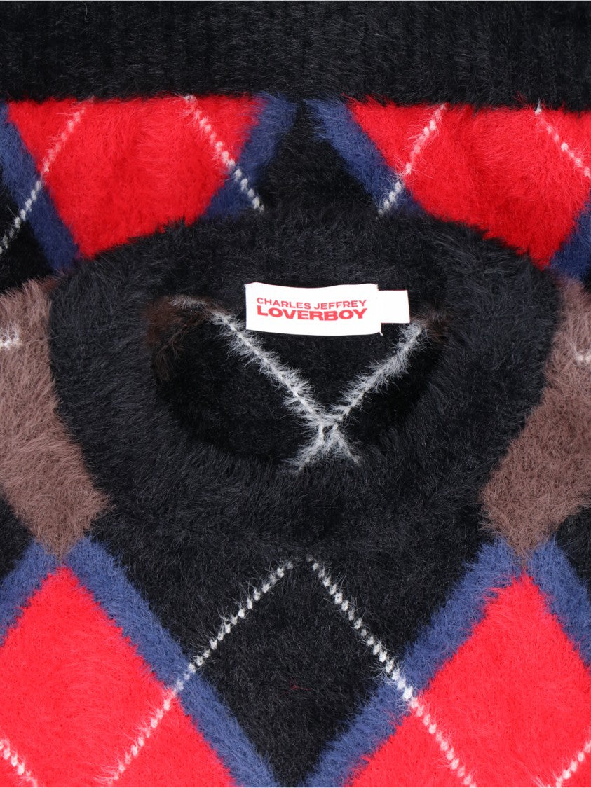 Charles Jeffrey Loverboy Fluffy Gloves Sweater In Multicolor Nylon Diamond Pattern