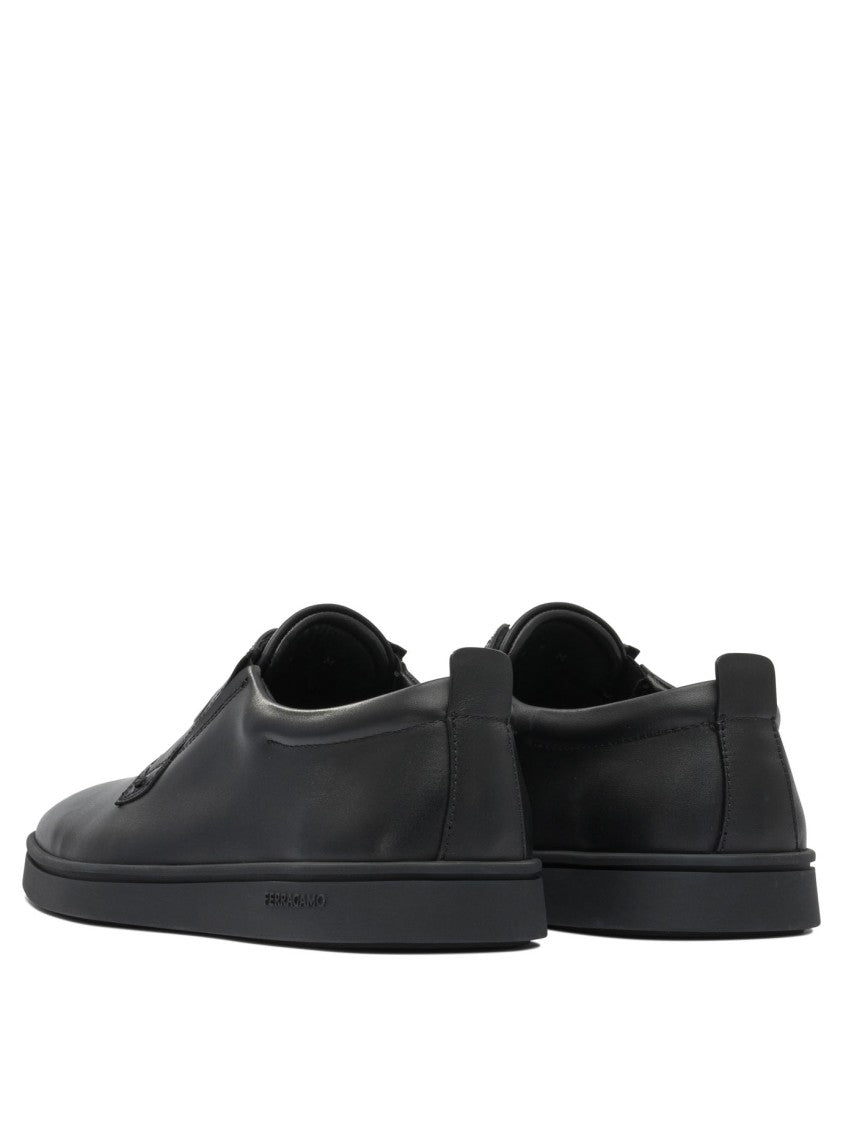Ferragamo Black Leather Loafers With Smooth Upper