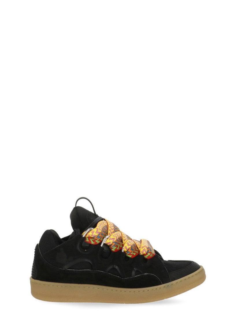 Lanvin Black Curb Herringbone Lace Leather Sneakers