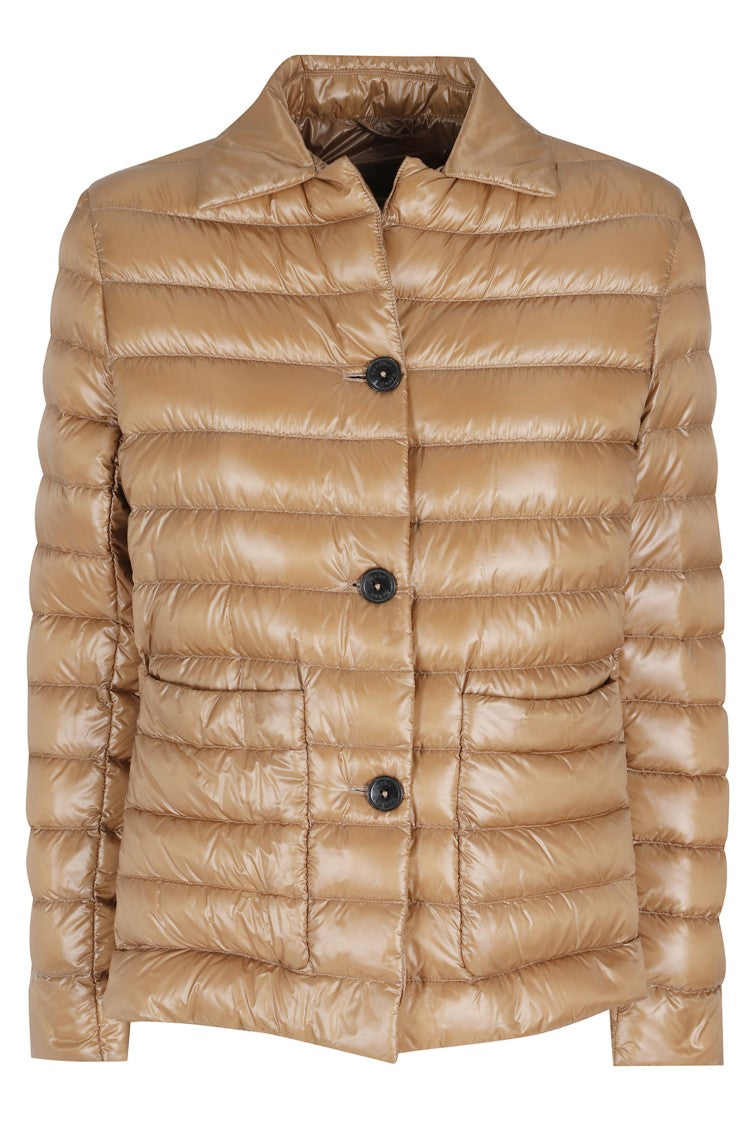 Herno Camel Short Shirt-Collar Side-Slits Polyamide Down Jacket