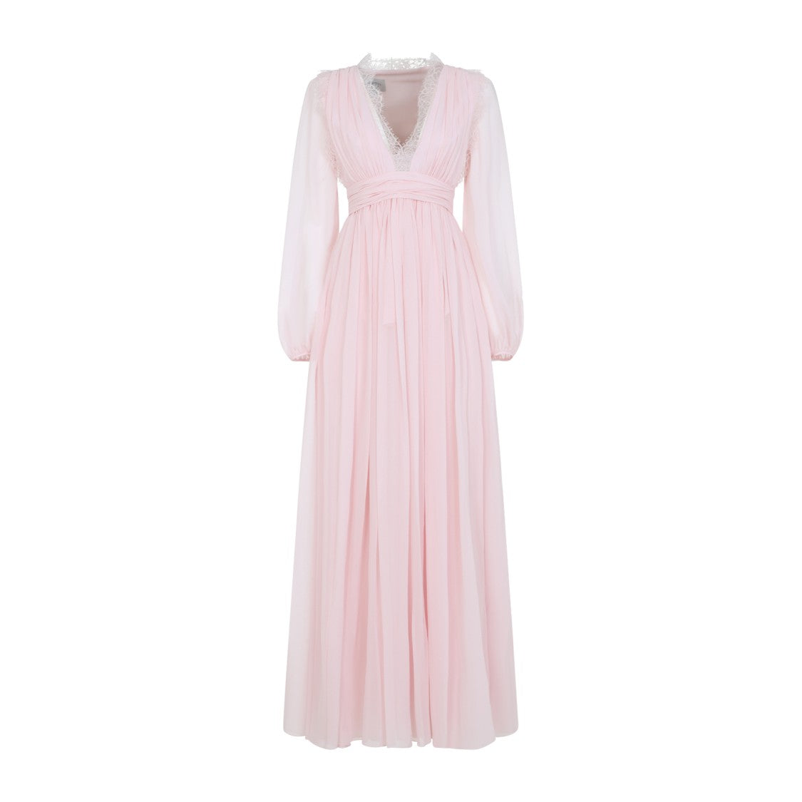Giambattista Valli Pink Silk Long Dress With Scalloped Edges And Balloon Sleeves