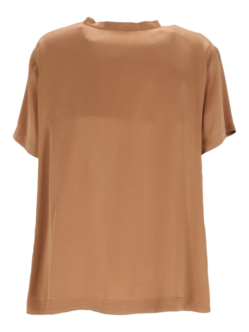 Fabiana Filippi Brown Enver Satin V-Neck Blouse