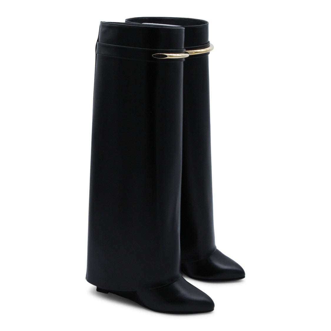 Givenchy Black Gold-Tone Hardware Knee-Length Leather Boots