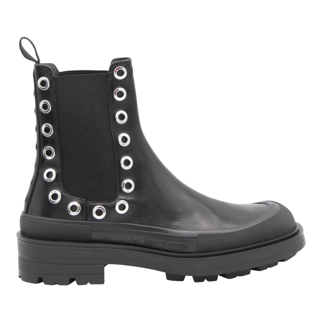 Alexander Mcqueen Chunky Black Boots With Silver Eyelet Accents