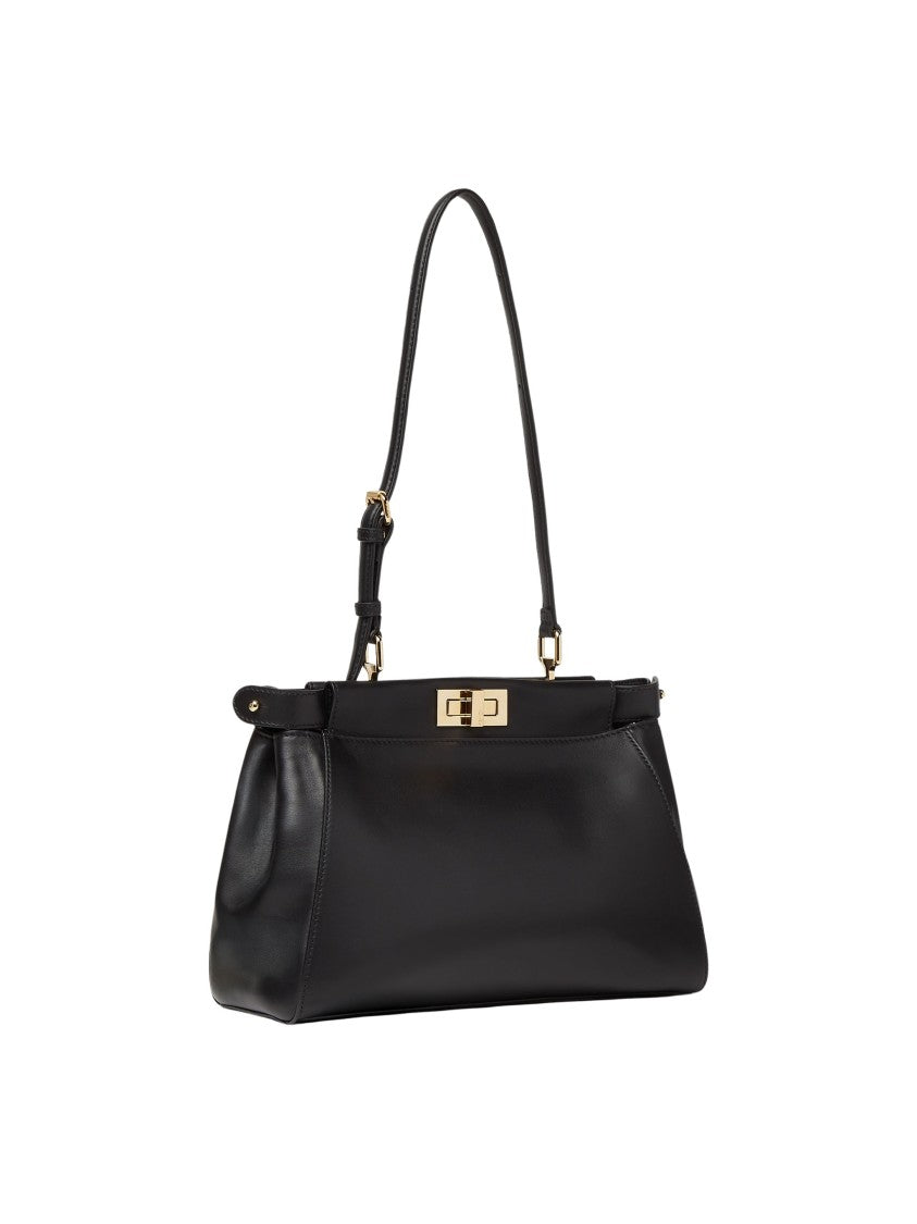 Fendi Black Fluid Front Opening Myxine Leather Shoulder Bag