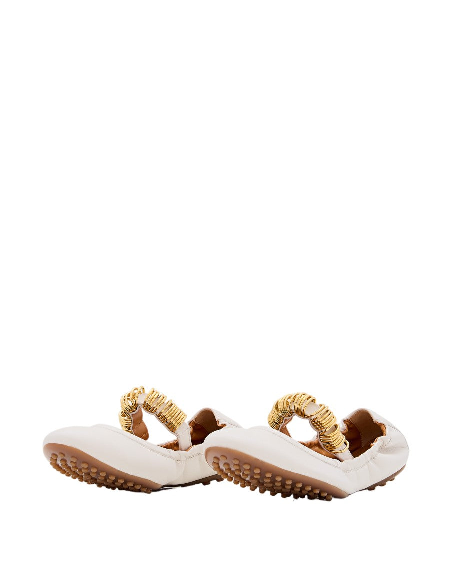 Tod's Leather Ballerinas With Decorative Strap And Gold-Tone Rings
