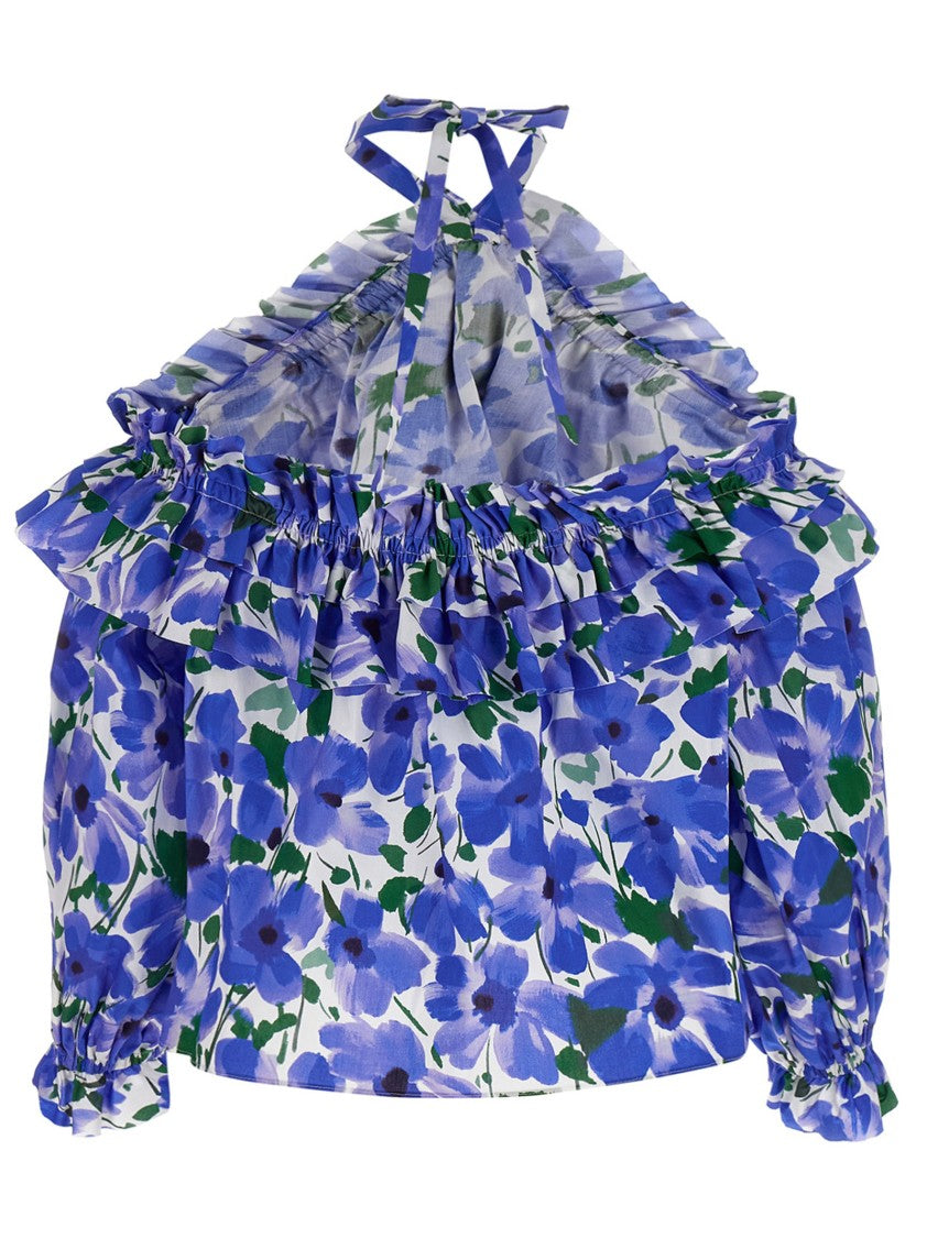 Carolina Herrera Floral-Print Off-The-Shoulder Top With 3D Ruffle Details