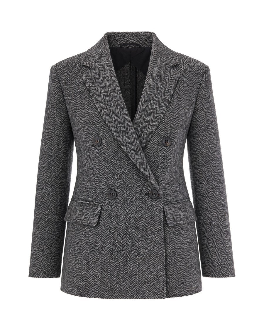 Max Mara White Black Cresta Double-Breasted Jacquard Blazer