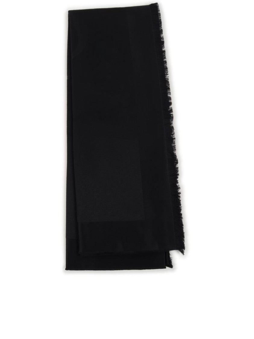 Saint Laurent Solid Black Fringed Lightweight Scarf