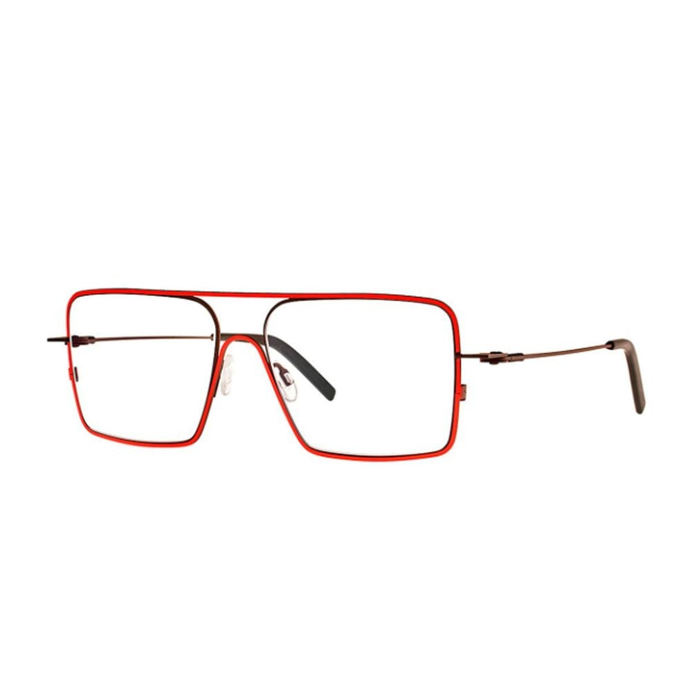 Theo Eyewear Bold Rectangular Eyewear Frames With Fluo Red Outline