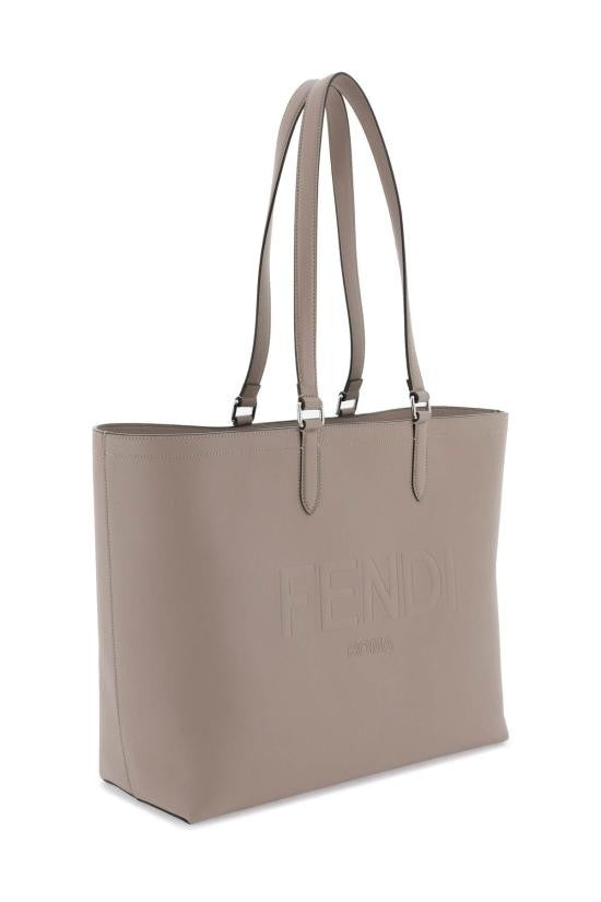 Fendi Sleek Calf Leather Tote Bag With Embossed Branding